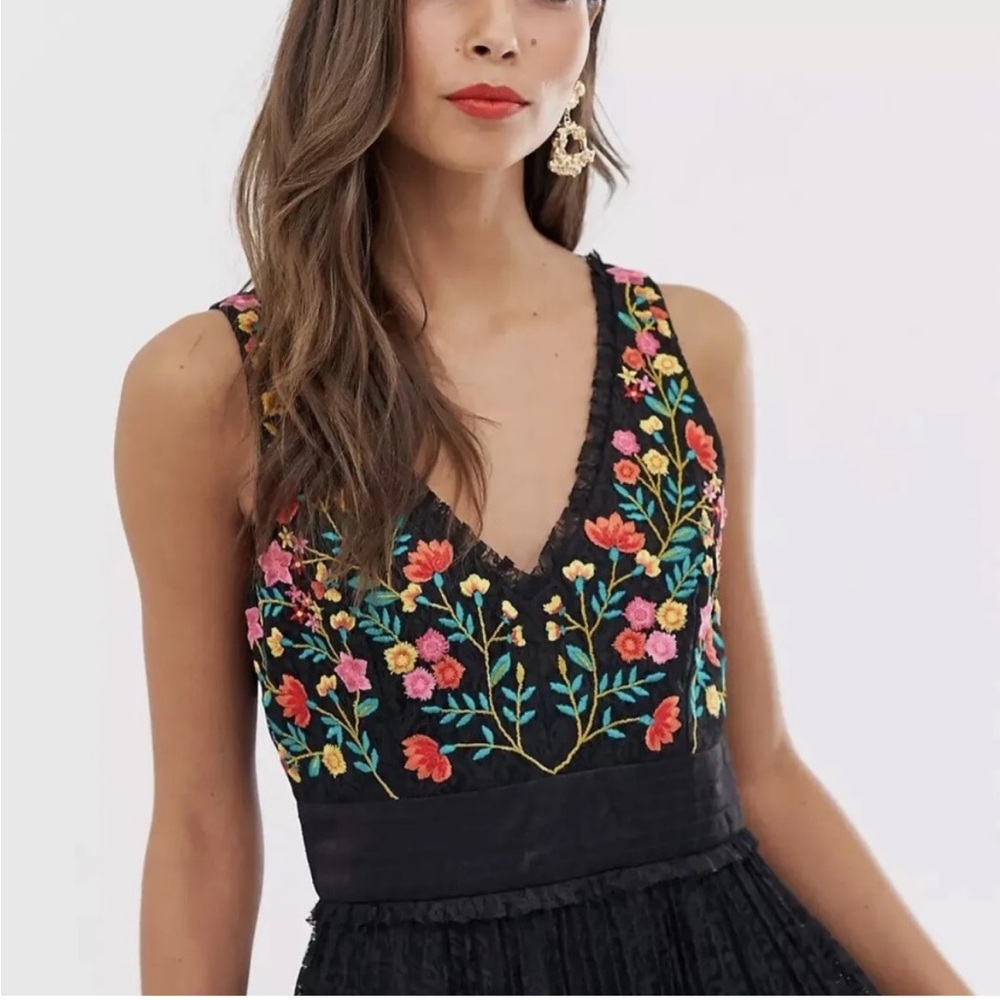 FRENCH CONNECTION Black & Red Lace Mini Dress SZ:8